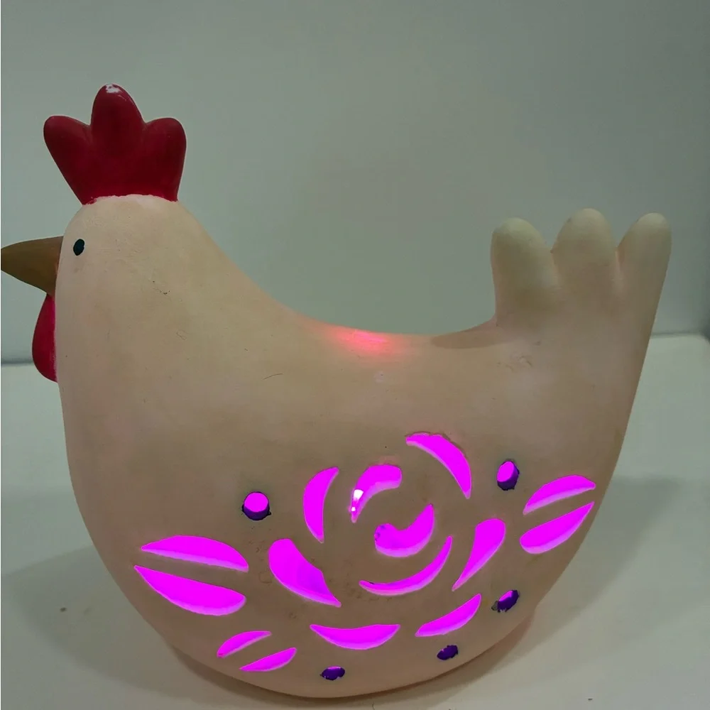 Easter Chicken Light W/Floral Cut Out light inside is YES included Kitsch Decor